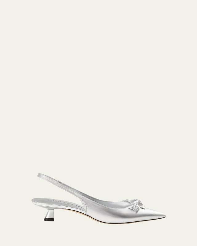Rosie Metallic Leather Kitten-Heel Slingback Pumps